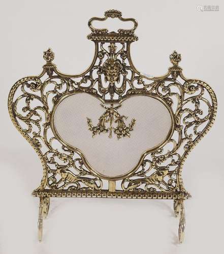 19TH-CENTURY ARMORIAL BRASS FIRE SCREEN