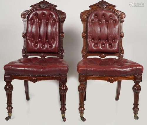 SET TEN 19TH-CENTURY WALNUT & HIDE CHAIRS