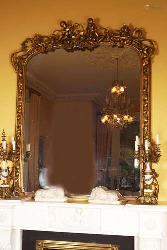 19TH-CENTURY CARVED GILTWOOD FRAMED OVERMANTLE