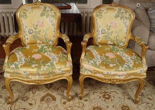 PR. LOUIS XV STYLE CARVED GILTWOOD SALON CHAIRS