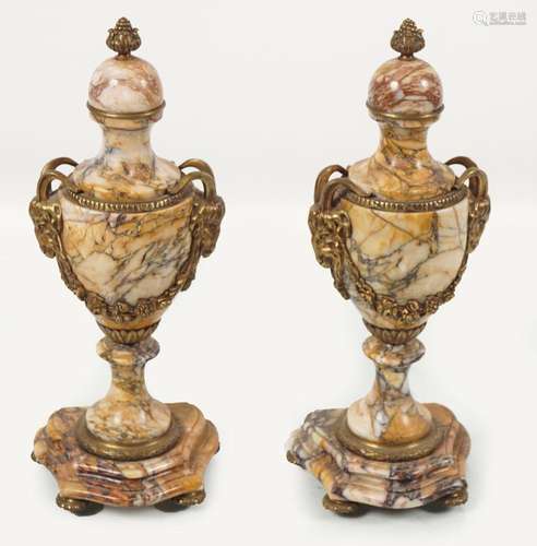 PAIR 19TH-CENTURY SIENNA MARBLE & ORMOLU URNS