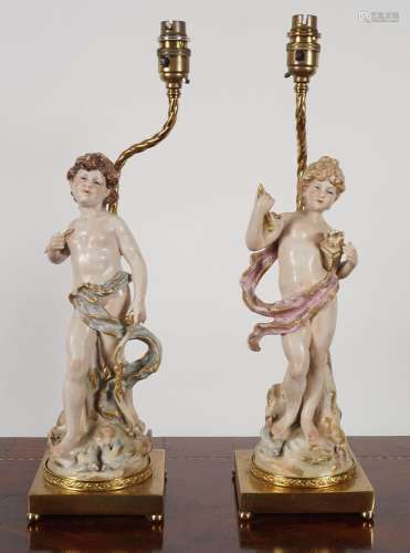 PAIR OF CAPODIMONTE FIGURAL TABLE LAMPS
