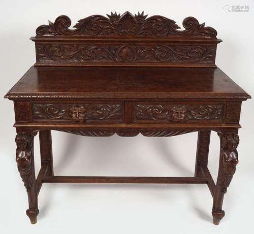 19TH-CENTURY CARVED OAK HALL TABLE