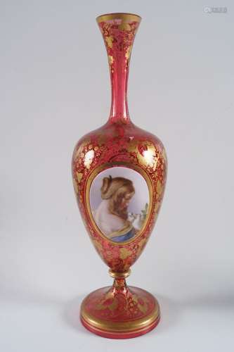 19TH-CENTURY RED BOHEMIAN GLASS VASE