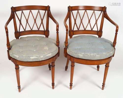 PAIR 19TH-CENTURY SATINWOOD ELBOW CHAIRS