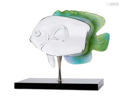 A Daum pate de verre art glass fish sculpture