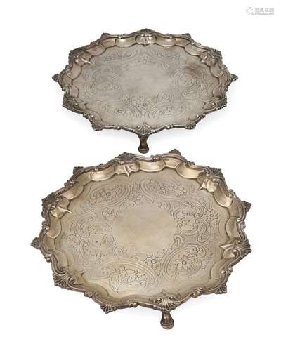 A pair of Georgian English sterling silver salvers