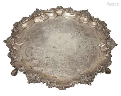 A Georgian English sterling silver salver