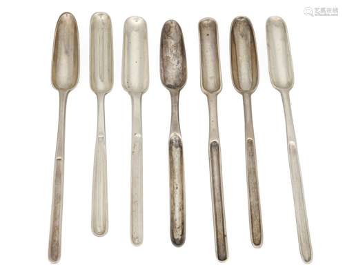 A group of English and Irish sterling silver marrow spoons