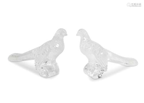 A pair of Steuben crystal pheasants