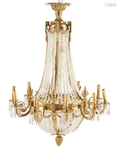 A pair of French Louis XV-style gilt-bronze chandeliers