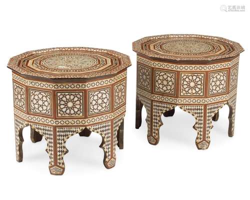 A pair of Damascus inlaid tables