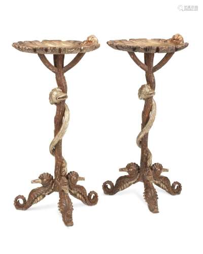 A pair of Italian grotto-style giltwood stands
