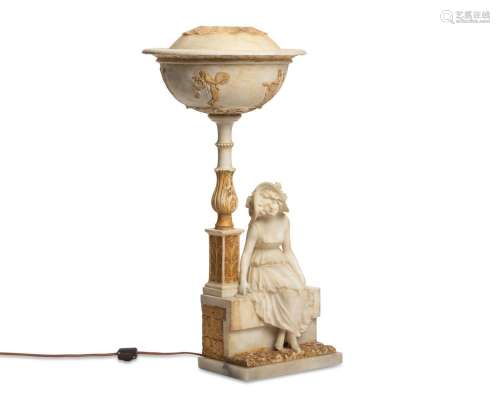A marble and alabaster table lamp