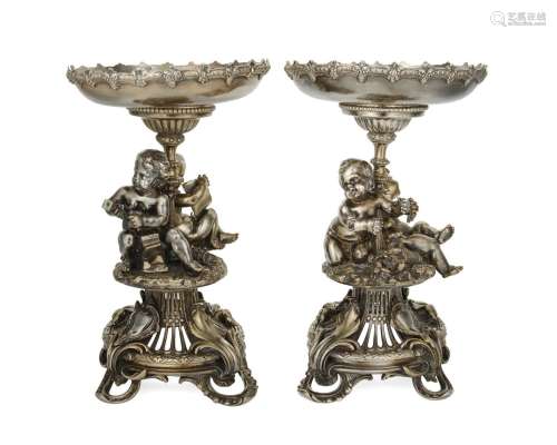 A pair of Continental silver-plated tazzas