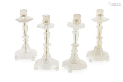 A set of Louis XVI-style rock crystal candlesticks