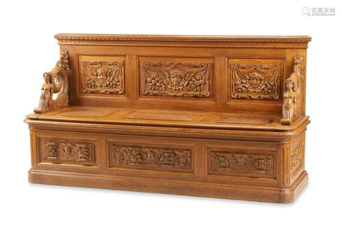 A Renaissance-style carved wood bench