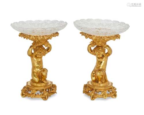 A pair of French gilt-bronze figural tazzas