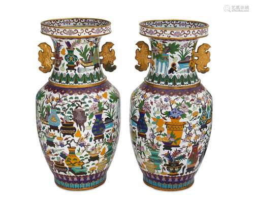 A pair of Chinese cloisonne vases