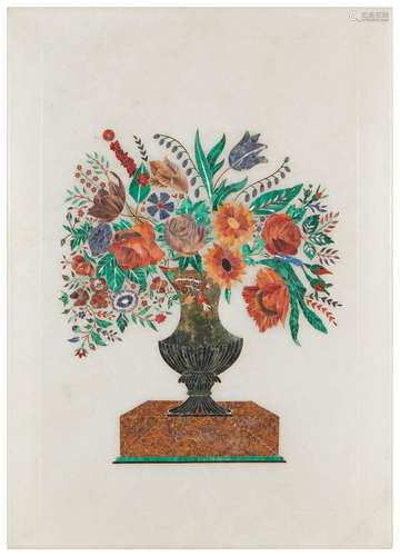 A pietra dura plaque depicting a vase with flowers