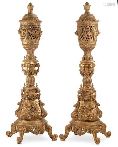 A pair of Italian Louis XV-style giltwood torchieres