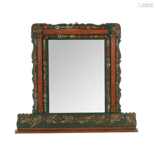 Miroir à poser, XXe s., en bois peint vert, rouge et à décor...