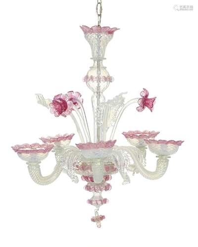 Lustre, Murano, 2ème moitié du XXe s., en verre laiteux et t...