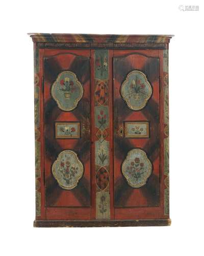 Armoire, Suisse, XIXe s., en sapin polychrome à décor de fle...