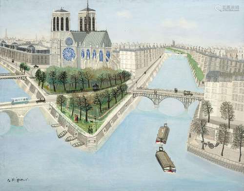 Armand Guérin (1913-1983), Vue de l`Ile de la Cité, Notre-Da...