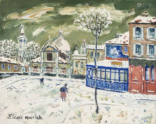 Elisée Maclet (1881-1962), Place parisienne sous la neige, h...