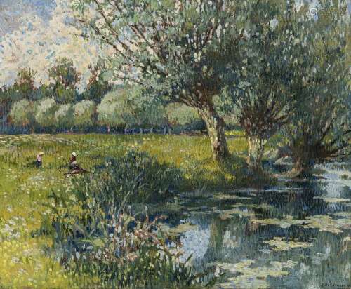 Étienne de Lierres (XIX-XX), Paysage, 1905, huile sur toile,...