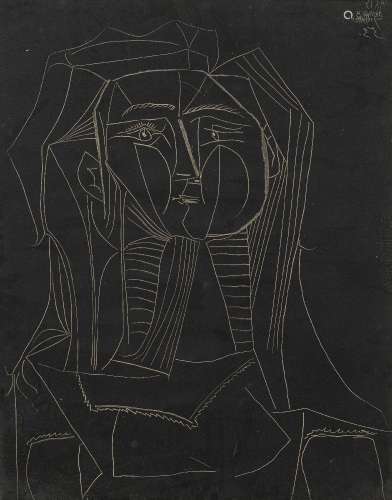 Pablo Picasso (1881-1973), d`après, Tête sur fond noir, lith...