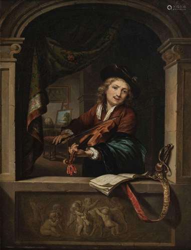 Gérard Dou (1613-1675), d`après, Le violoniste, huile sur to...