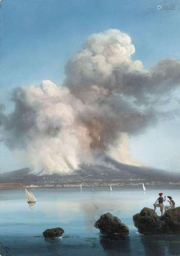 Gaetano Dura (1805-1878), Eruption de l`Etna, 1852, gouache ...