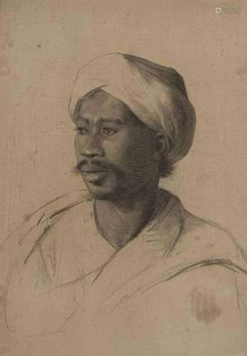 Ecole orientaliste du XIXe s., Portrait de bédouin, fusain s...
