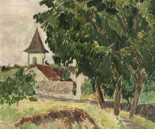 Hans Berger (1882-1977), Vue d`un clocher, huile sur toile, ...