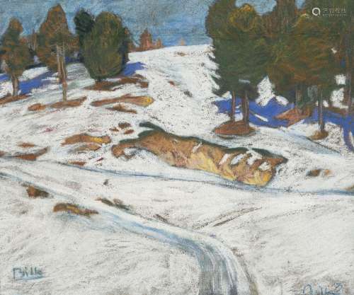 Edmond Bille (1878-1959), Paysage enneigé, 1909, pastel sur ...