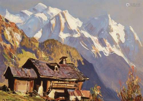 Marcel Wibault (1904-1998), Chalet et montagnes enneigées, h...