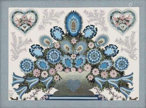 Anne Rosat (1935), Bouquet Bleu, 1985, découpage polychrome,...