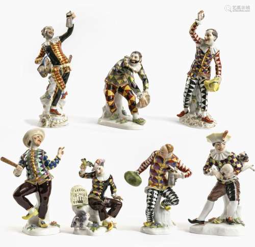 Seven Commedia dell`Arte figures - Meissen, mostly after the...
