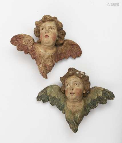 A pair of winged putti heads - South Italy, 18th/19th centur...