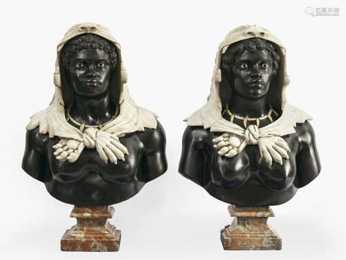 A pair of so-called blackamoor busts - Italy, 19th/20th cent...