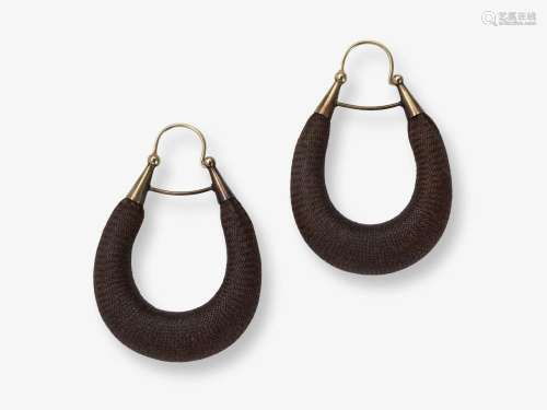 A pair of hair braided hoop earrings - Probably Germany, cir...