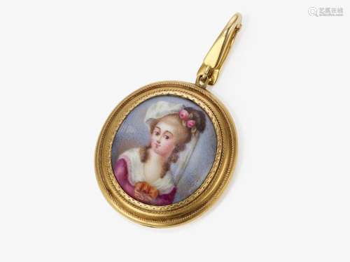 A pendant with a porcelain miniature - Germany, circa 1870