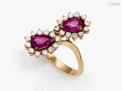 A Vis-à-vis ring with rubies and diamonds