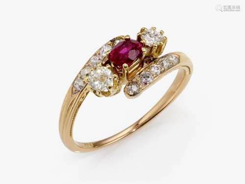 An eternity ring decorated with diamonds and a ruby - German...