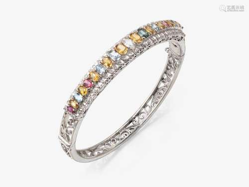 Bangle with diamonds and coloured stones