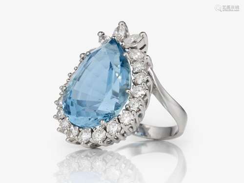 An aquamarine and diamond ring