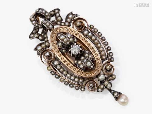 A pendant with a diamond and seed pearls - Germany, circa 18...