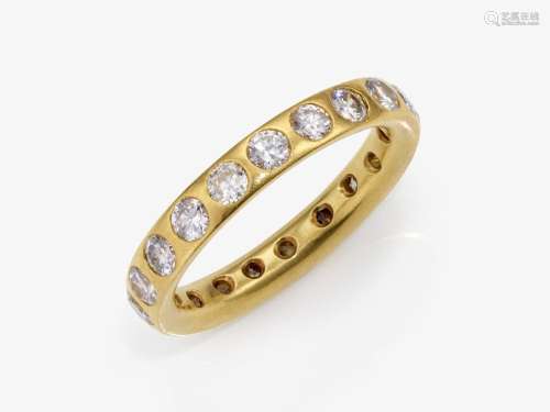 An eternity ring with brilliant cut diamonds